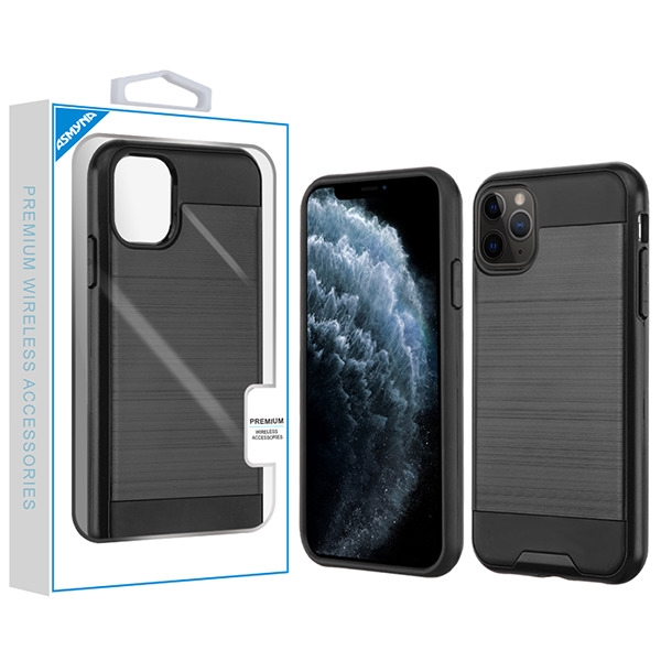 Picture of Asmyna Brushed Hybrid Protector Cover for Apple iPhone 11 Pro - Black / Black