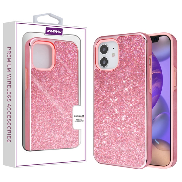 Picture of Asmyna Encrusted Rhinestones Hybrid Case for Apple iPhone 12 mini (5.4) - Electroplated Pink / Pink