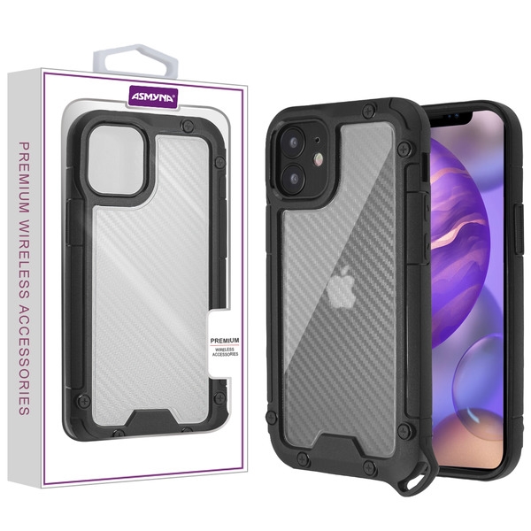 Picture of Asmyna Hybrid Case for Apple iPhone 12 mini (5.4) - Transparent Clear Carbon Fiber Texture / Black