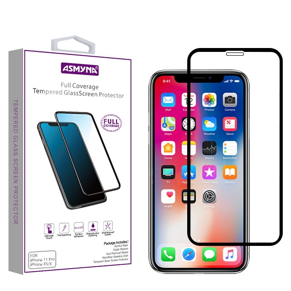 Picture of Asmyna Full Coverage Tempered Glass Screen Protector for Apple iPhone XS/X / 11 Pro - Black