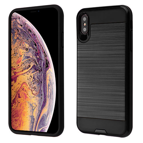 Picture of Asmyna Brushed Hybrid Protector Cover for Apple iPhone XS Max - Black / Black