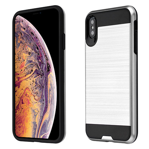 Picture of Asmyna Brushed Hybrid Protector Cover for Apple iPhone XS Max - Silver / Black