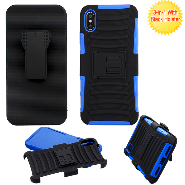 Picture of Asmyna Advanced Armor Stand Protector Cover Combo (with Black Holster) for Apple iPhone XS Max - Black / Dark Blue