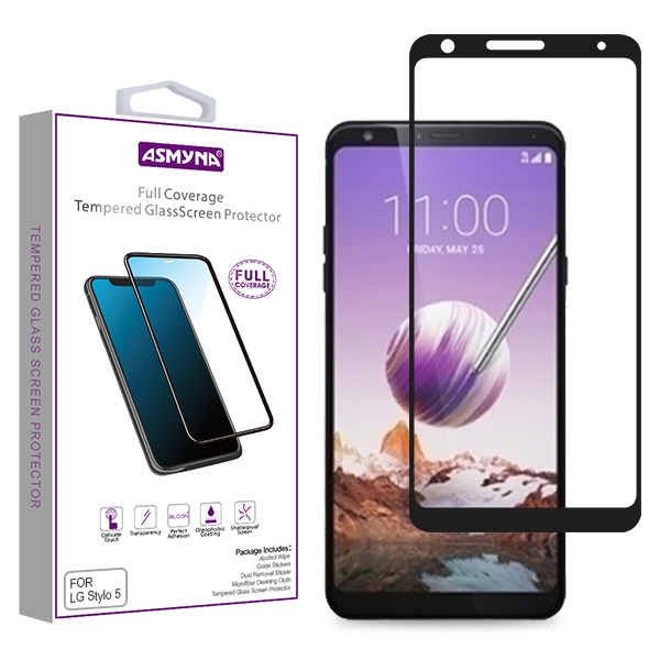 Picture of Asmyna Full Coverage Tempered Glass Screen Protector for Lg Stylo 5 - Black