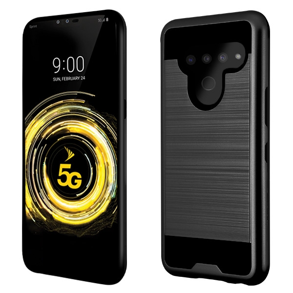 Picture of Asmyna Brushed Hybrid Protector Cover for Lg V50 ThinQ - Black / Black