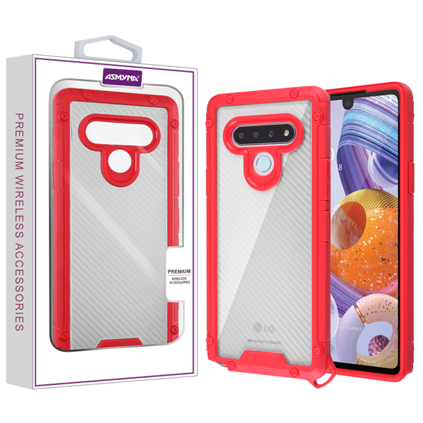 Picture of Asmyna Hybrid Case for Lg Stylo 6 - Transparent Clear Carbon Fiber Texture / Red