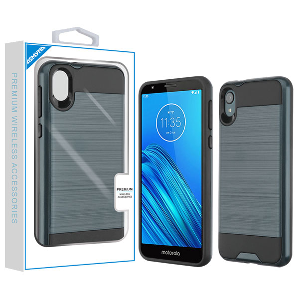 Picture of Asmyna Brushed Hybrid Protector Cover for Motorola Moto E6 - Ink Blue / Black