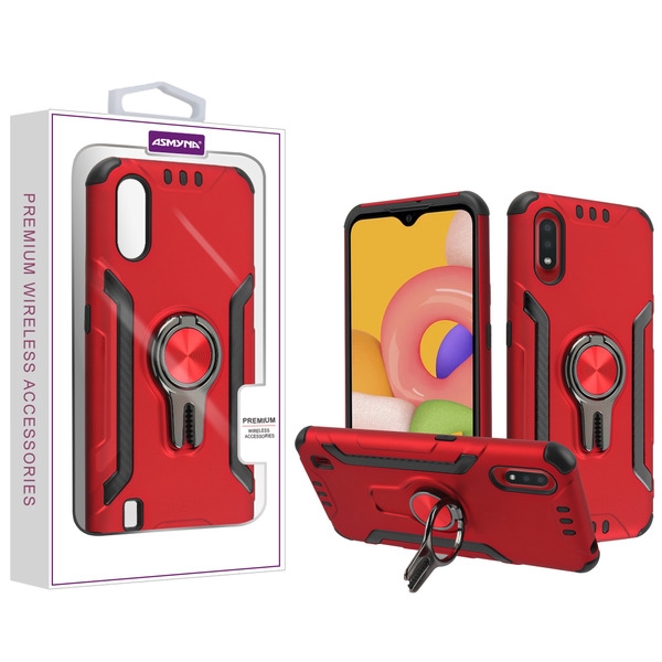 Picture of Asmyna Hybrid Protector Cover (with Ring Stand) for Samsung Galaxy A01 - Red / Black