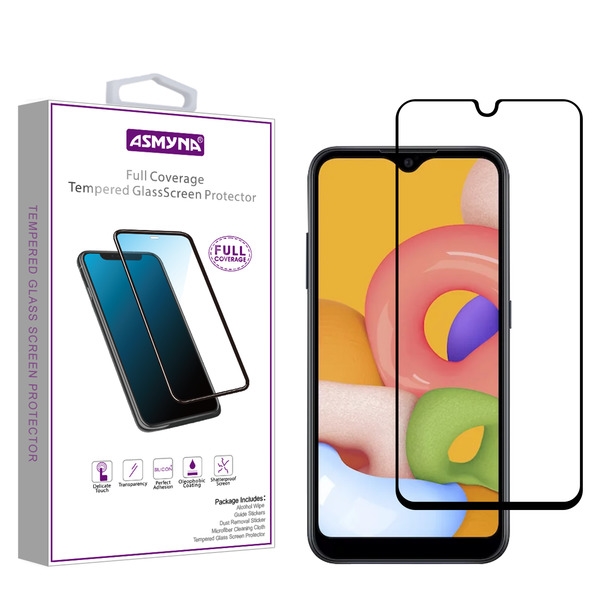 Picture of Asmyna Full Coverage Tempered Glass Screen Protector for Samsung Galaxy A01 - Black