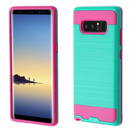 Picture of Asmyna Brushed Hybrid Protector Cover for Samsung Galaxy Note 8 - Teal Green / Hot Pink