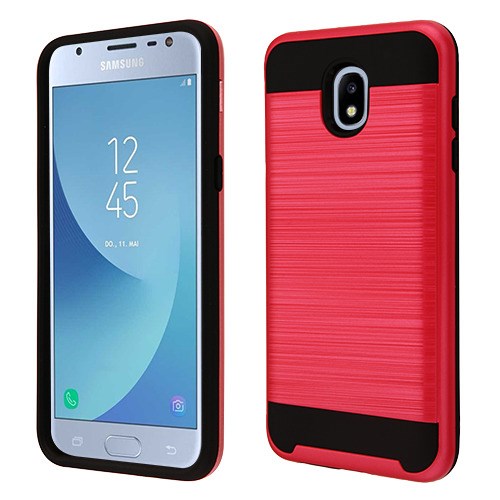 Picture of Asmyna Brushed Hybrid Protector Cover for Samsung J337 (Galaxy J3 (2018))/Galaxy J3 V/J3 3rd Gen / Galaxy J3 Star - Red / Black