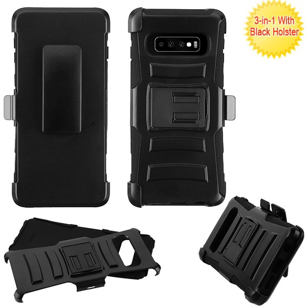 Picture of Asmyna Advanced Armor Stand Protector Cover Combo (with Black Holster) for Samsung Galaxy S10 - Black / Black