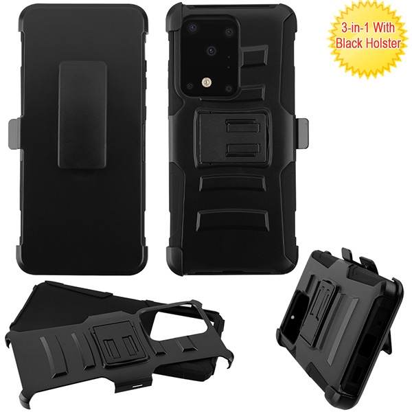 Picture of Asmyna Advanced Armor Stand Protector Cover Combo (with Black Holster) for Samsung Galaxy S20 Ultra (6.9) - Black / Black