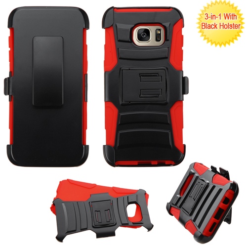 Picture of Asmyna Advanced Armor Stand Protector Cover Combo (with Black Holster) for Samsung G935 (Galaxy S7 Edge) - Black / Red