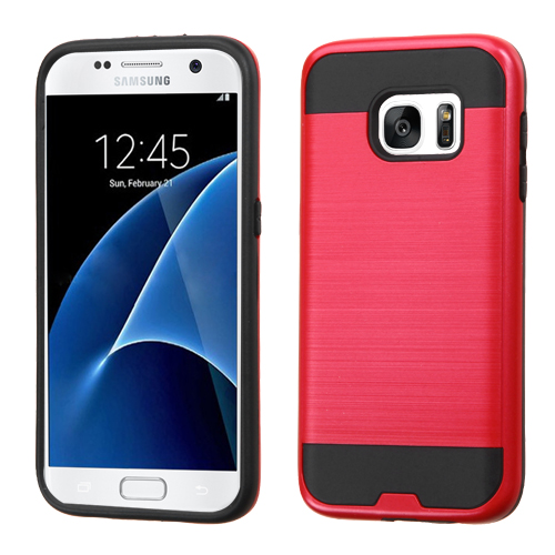 Picture of Asmyna Brushed Hybrid Protector Cover for Samsung G930 (Galaxy S7) - Red / Black