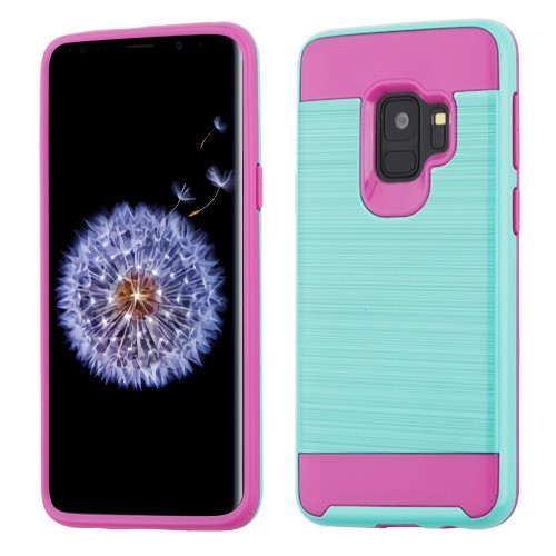 Picture of Asmyna Brushed Hybrid Protector Cover for Samsung Galaxy S9 - Teal Green / Hot Pink