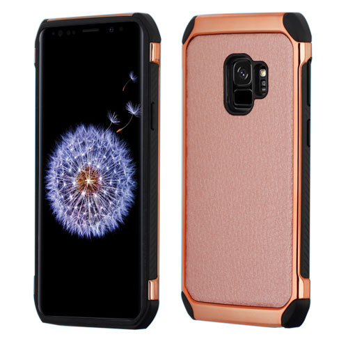 Picture of Asmyna Astronoot Protector Cover for Samsung Galaxy S9 - Rose Gold Lychee Grain(Rose Gold Plating) / Black