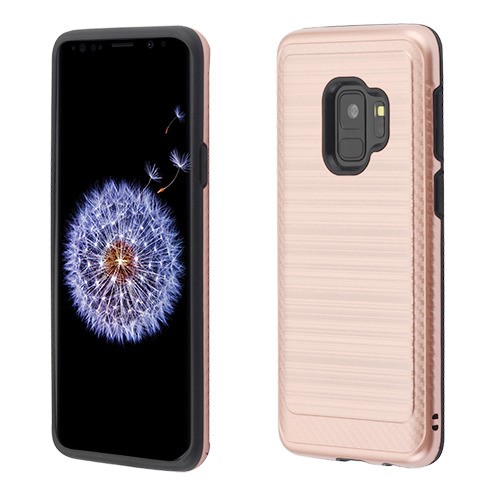 Picture of Asmyna Brushed Hybrid Protector Cover (with Carbon Fiber Accent) for Samsung Galaxy S9 - Rose Gold / Black