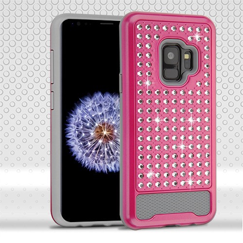 Picture of Asmyna Diamante FullStar Protector Cover for Samsung Galaxy S9 - Hot Pink / Iron Gray