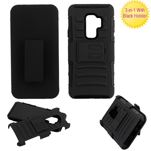 Picture of Asmyna Advanced Armor Stand Protector Cover Combo (with Black Holster) for Samsung Galaxy S9 Plus - Black / Black