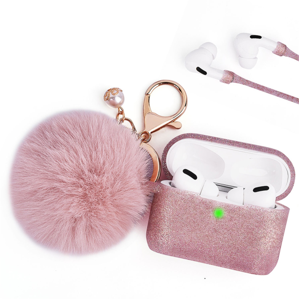 Picture of Dreamify USA Furbulous 3-in-1 Case w/ Key Chain and Strap for AirPods 3 - Rose Gold Glitter