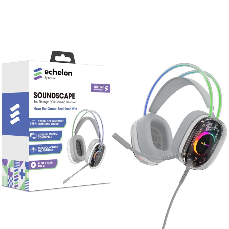 Picture of Echelon SoundScape See-Through RGB Gaming Headset w/ USB-C Mic - Grey