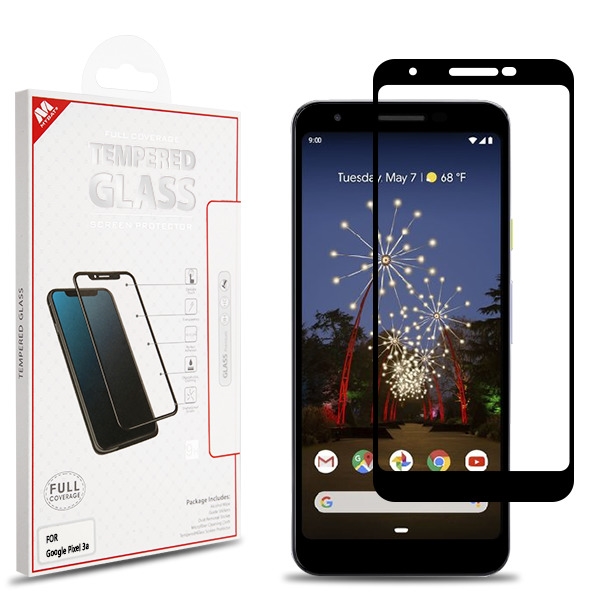 Picture of MyBat Full Coverage Tempered Glass Screen Protector for Google Pixel 3a - Black