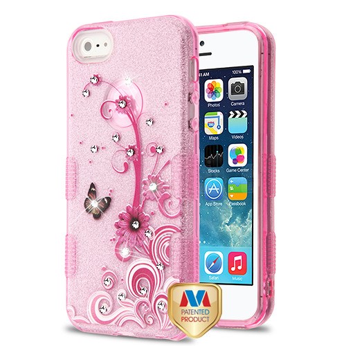 Picture of MyBat Full Glitter TUFF Series Case for Apple iPhone 5s/5 / SE - Butterfly Flowers (Pink) Diamante