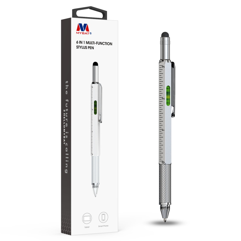 Picture of MyBat 6 in 1 Multi-function Stylus Pen (with Ballpoint Pen & Two End Screwdrivers & Level Scale) - Silver