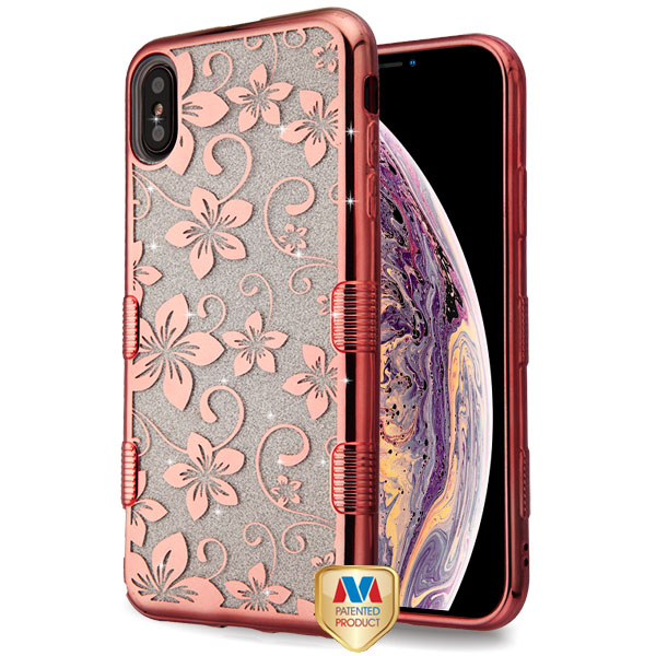 Picture of MyBat Full Glitter TUFF Series Case for Apple iPhone XS Max - Electroplating Rose Gold Hibiscus Flower (Transparent Clear)