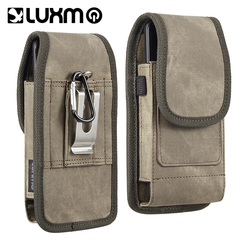 Picture of LUXMO Small Vertical Universal Pouch w/ Dual Card Slots - Light Brown Denim Fabric