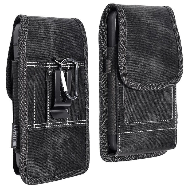 Picture of LUXMO Medium Vertical Universal Pouch w/ Dual Card Slots - Black Denim Fabric