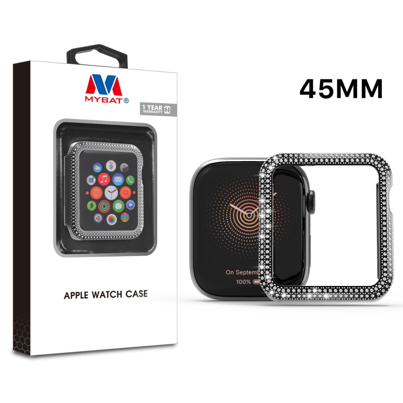 Picture of MyBat Apple Watch Case (with Diamonds) for Apple Watch Series 7 45mm/Watch Series 9 45mm / Watch Series 8 45mm - Electroplated Black