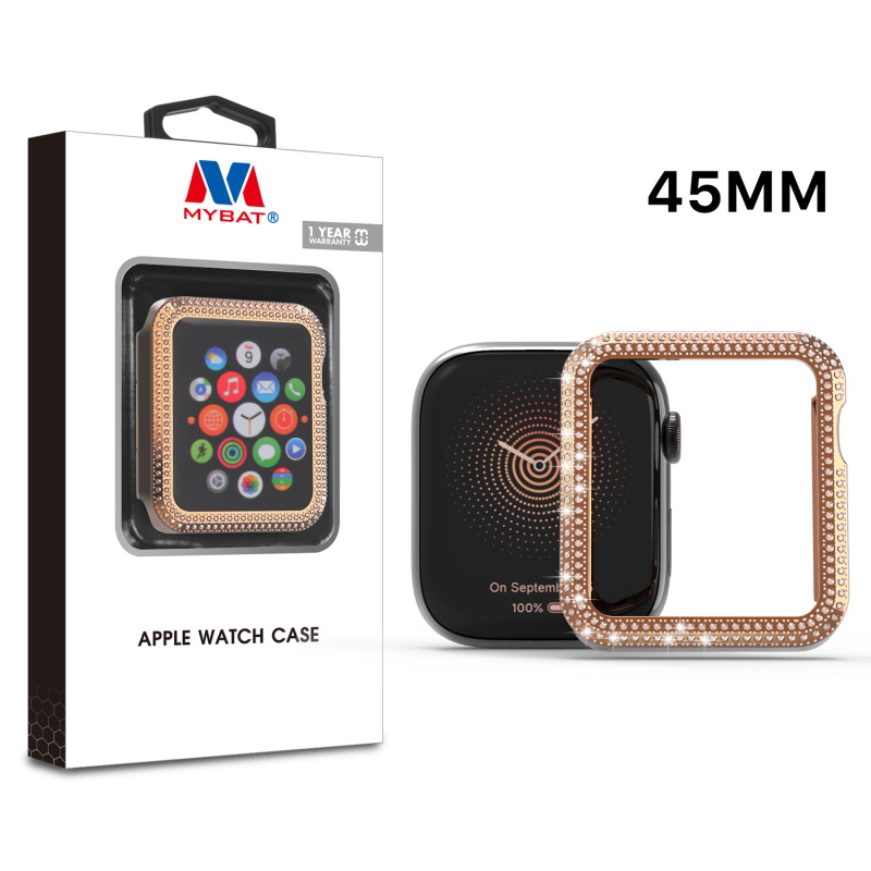 Picture of MyBat Apple Watch Case (with Diamonds) for Apple Watch Series 7 45mm/Watch Series 9 45mm / Watch Series 8 45mm - Electroplated Rose Gold