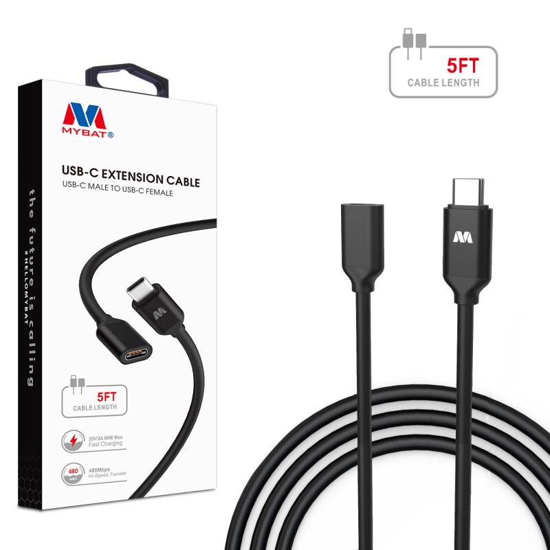 Picture of MyBat Extension Cable 5FT (USB-C Male to USB-C Female) - Black