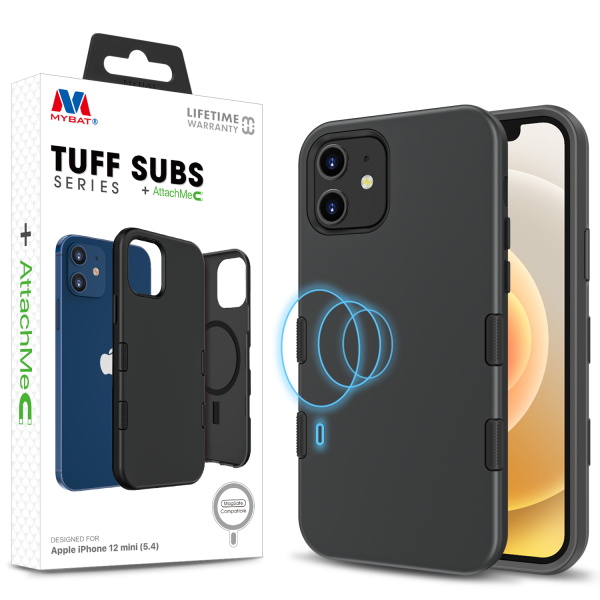 Picture of MyBat TUFF SUBS SERIES Case + AttachMe with MagSafe Compatible for Apple iPhone 12 mini (5.4) - Rubberized Black / Black