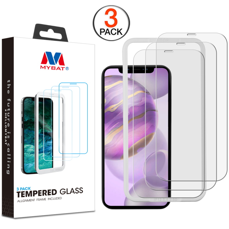 Picture of MyBat (3 Pack)Tempered Glass Screen Protector with Installation Frame for Apple iPhone 12 Pro Max (6.7) - Clear