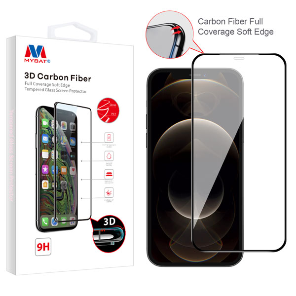 Picture of MyBat 3D Carbon Fiber Full Coverage Soft Edge Tempered Glass Screen Protector for Apple iPhone 12 Pro Max (6.7) - Black