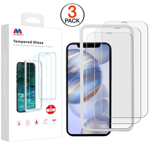 Picture of MyBat (3 Pack)Tempered Glass Screen Protector with Installation Frame for Apple iPhone 12 (6.1) / 12 Pro (6.1) - Clear