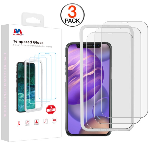 Picture of MyBat (3 Pack)Tempered Glass Screen Protector with Installation Frame for Apple iPhone 12 mini (5.4) - Clear