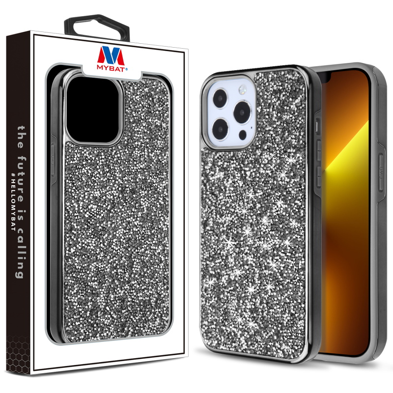 Picture of MyBat Encrusted Rhinestones Hybrid Case for Apple iPhone 13 Pro (6.1) - Electroplated Gun Metal / Iron Gray