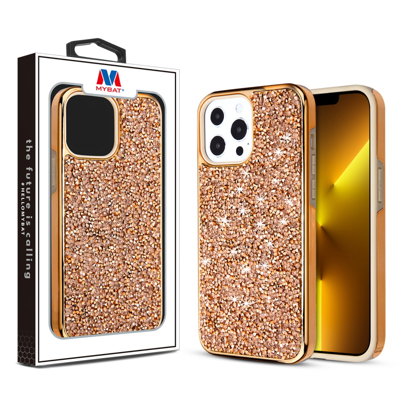 Picture of MyBat Encrusted Rhinestones Hybrid Case for Apple iPhone 13 Pro (6.1) - Electroplated Rose Gold / Rose Gold