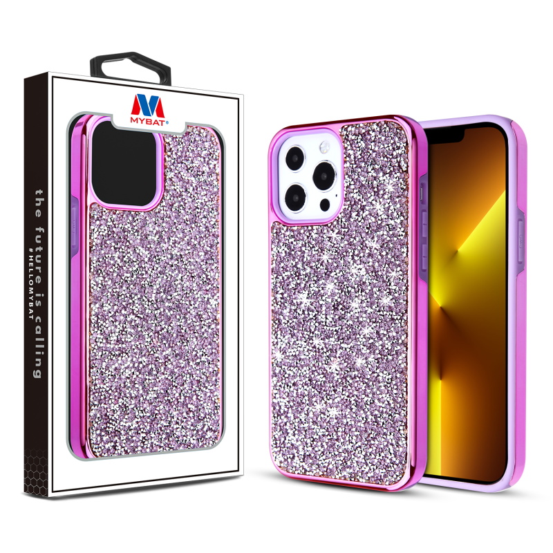 Picture of MyBat Encrusted Rhinestones Hybrid Case for Apple iPhone 13 Pro (6.1) - Electroplated Purple / Purple