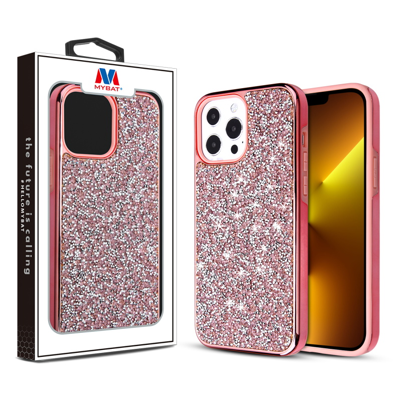 Picture of MyBat Encrusted Rhinestones Hybrid Case for Apple iPhone 13 Pro (6.1) - Electroplated Pink / Pink