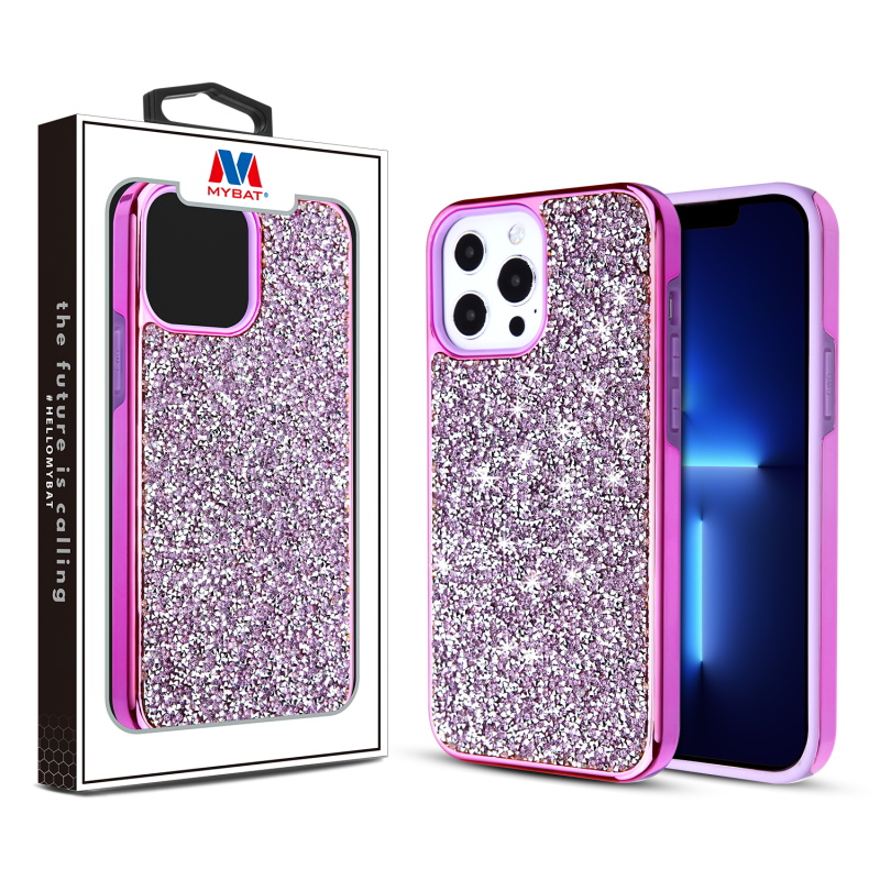 Picture of MyBat Encrusted Rhinestones Hybrid Case for Apple iPhone 13 Pro Max (6.7) - Electroplated Purple / Purple