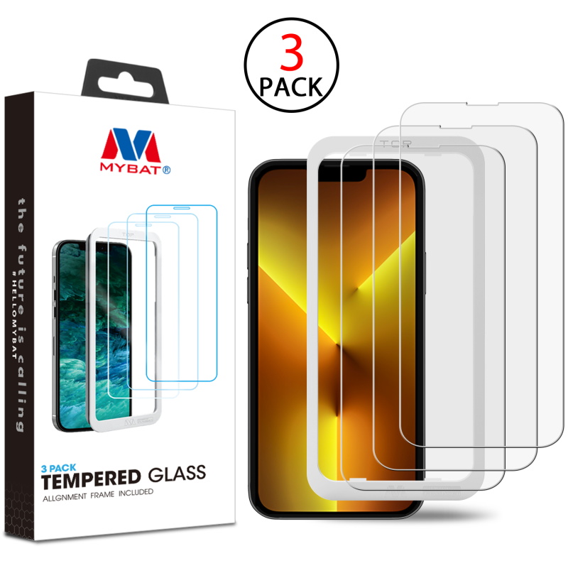 Picture of MyBat (3 Pack)Tempered Glass Screen Protector with Installation Frame for Apple iPhone 13 (6.1) / iPhone 13 Pro (6.1) / iPhone 14 (6.1)- Clear