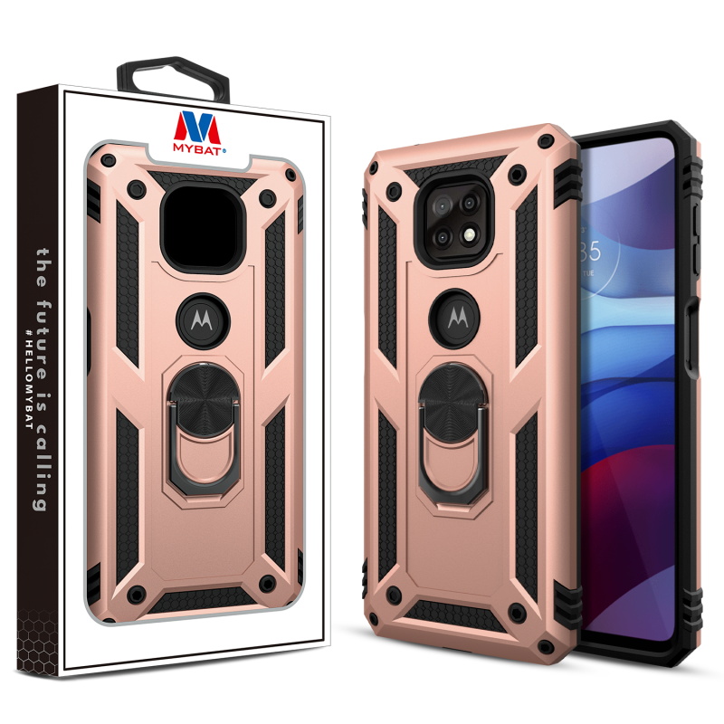 Picture of MyBat Anti-Drop Hybrid Protector Case (with Ring Stand) for Motorola Moto G Power (2021) - Rose Gold / Black