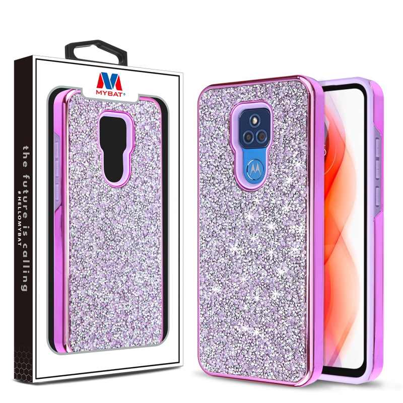 Picture of MyBat Encrusted Rhinestones Hybrid Case for Motorola Moto G Play (2021) - Electroplated Purple / Purple