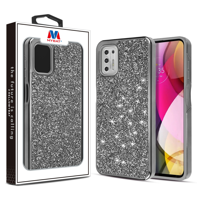 Picture of MyBat Encrusted Rhinestones Hybrid Case for Motorola Moto G Stylus (2021) - Electroplated Gun Metal / Iron Gray