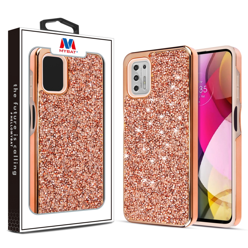 Picture of MyBat Encrusted Rhinestones Hybrid Case for Motorola Moto G Stylus (2021) - Electroplated Rose Gold / Rose Gold